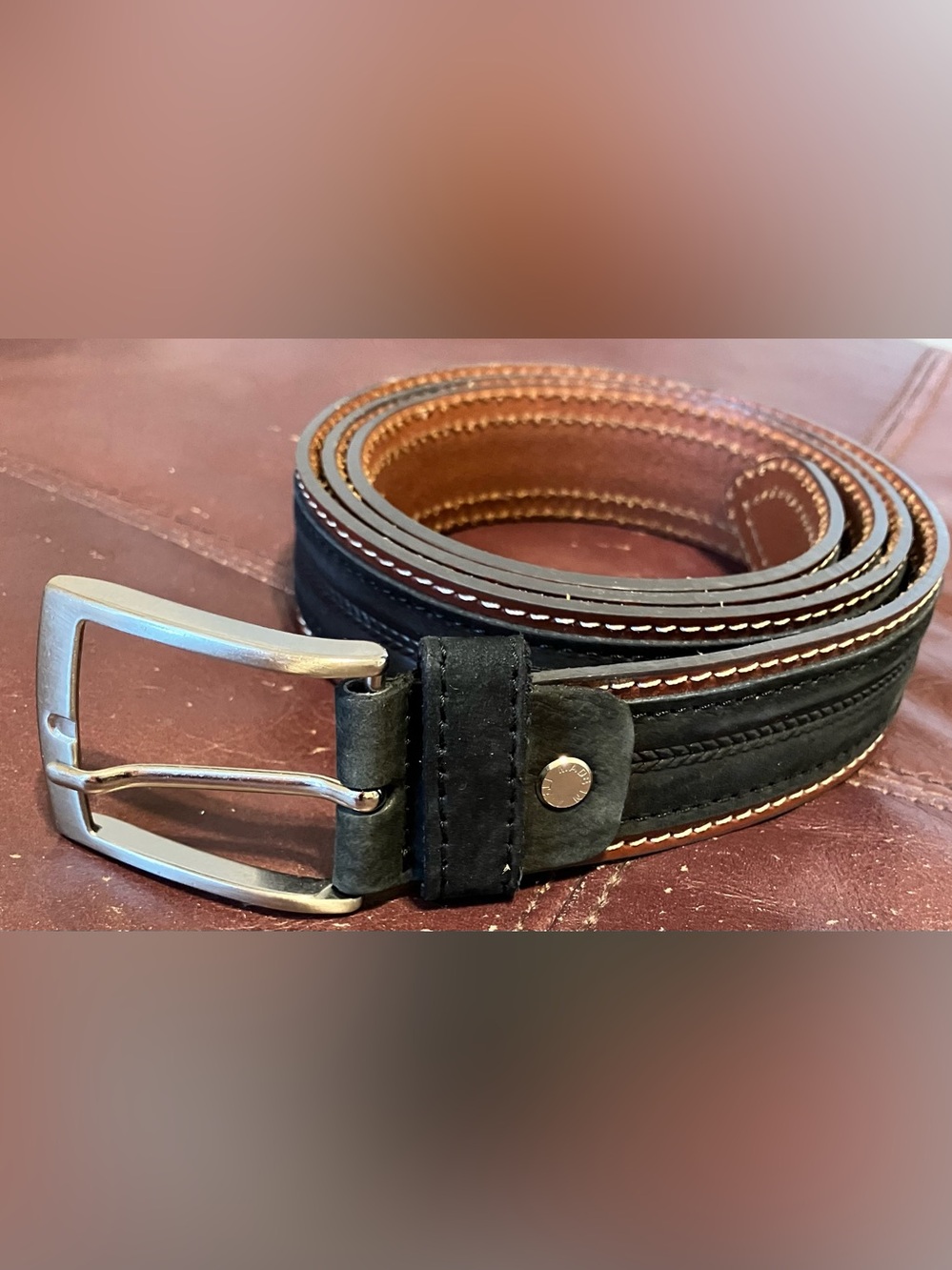 Men'sCappelletti Italian Black Leather Contrast-Stitch Belt